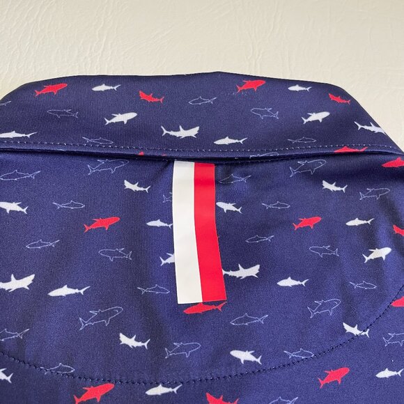 Rhoback Golf Polo Shirt Men's XL All Over Shark Print Navy Blue AOP Performance - Picture 9 of 11